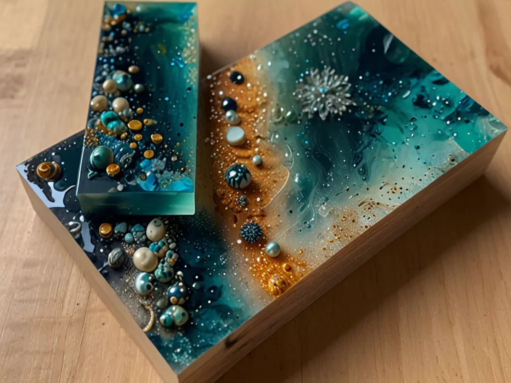 Mixed media art combining resin and wood